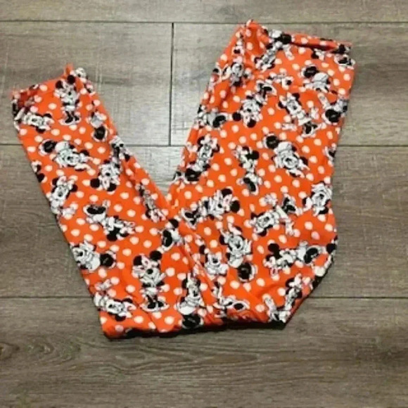 Disney Minnie Mouse Orange‎ Polka Dot Lularoe Leggings Pants Women’s Sz Large - Picture 6 of 6